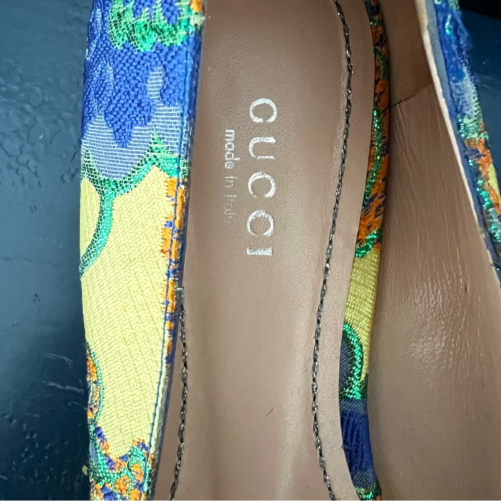 Gucci Dionysus Floral Brocade Ballet Flats In Lime - Size 36 1/2 - Picture 6 of 15